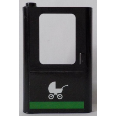 black door 1 x 4 x 5 train left thin support at bottom with baby carriage and green horizontal line pattern sticker - set 60154