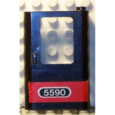 black door 1 x 4 x 5 train right thin support at bottom with red stripe and white 5590 pattern sticker - set 5590