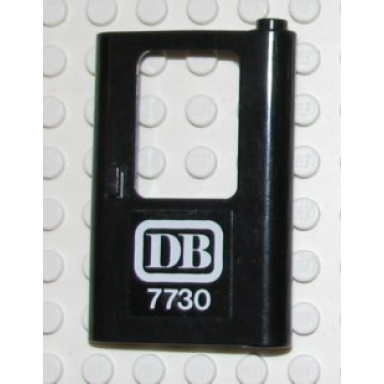 black door 1 x 4 x 5 train right thin support at bottom with white db 7730 pattern sticker - set 7730