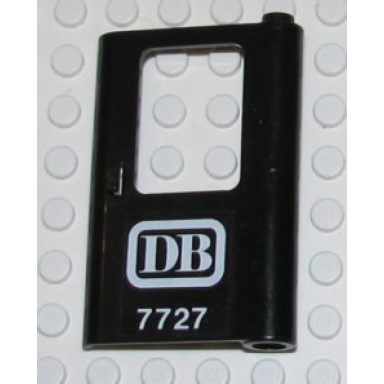 black door 1 x 4 x 5 train right thin support at bottom with db 7727 pattern sticker - set 7727