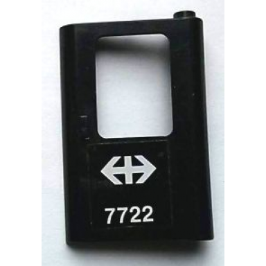 black door 1 x 4 x 5 train right thin support at bottom with white double arrow swiss federal railways and 7722 pattern sticker - set 7722
