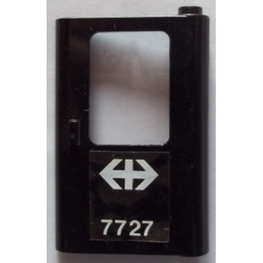 black door 1 x 4 x 5 train right thin support at bottom with white double arrow swiss federal railways and 7727 pattern sticker - set 7727