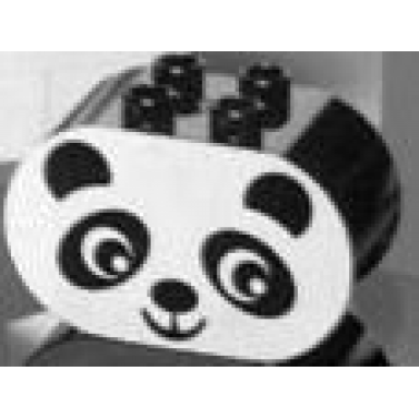 black duplo brick 2 x 4 x 2 rounded ends with panda face type 2 plain pattern