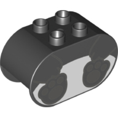 black duplo brick 2 x 4 x 2 rounded ends with panda bear body pattern