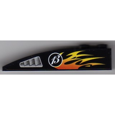 black slope curved 6 x 1 with silver air intake white 13 in circle and flames pattern model left sticker - set 8899