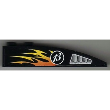 black slope curved 6 x 1 with silver air intake white 13 in circle and flames pattern model right sticker - set 8899