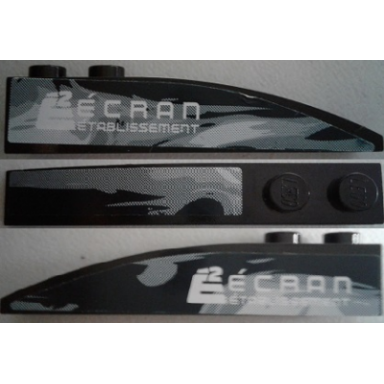 black slope curved 6 x 1 with black and gray swirls on sides and top and e2 ãcran etablissement on sides pattern stickers - set 8161
