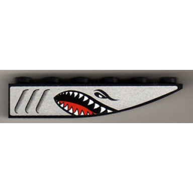 black slope curved 6 x 1 inverted with shark head on silver background pattern model right sticker - set 8899