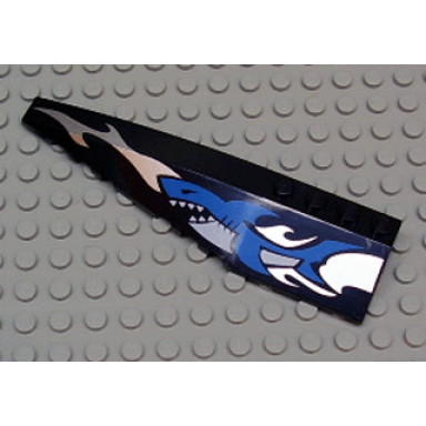 black wedge 12 x 3 left with blue shark and silver wave pattern