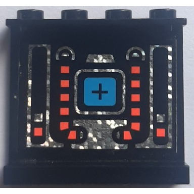 black panel 1 x 4 x 3 - solid studs with blue red and silver space mechanical pattern on inside sticker - set 6949