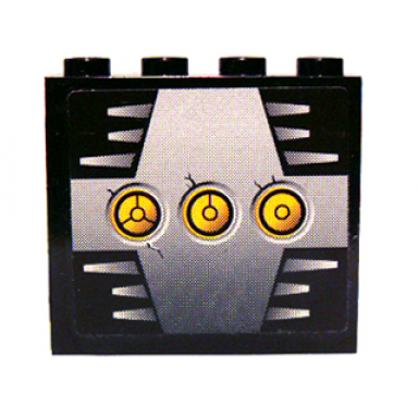 black panel 1 x 4 x 3 - hollow studs with 3 yellow circles with bionicle code a on silver background pattern sticker - set 8758