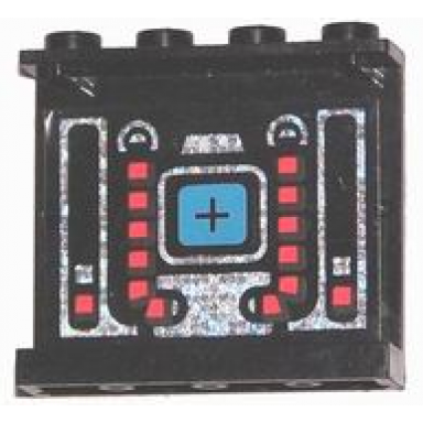 black panel 1 x 4 x 3 - hollow studs with blue red and silver space mechanical pattern on inside sticker - set 6949