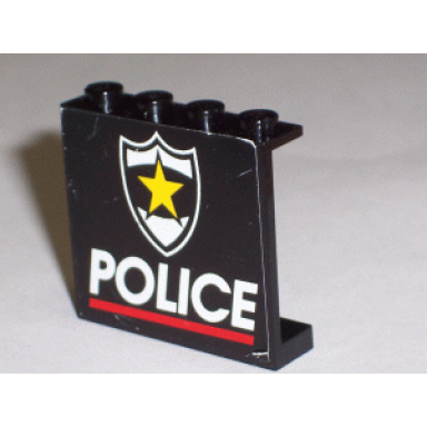 black panel 1 x 4 x 3 with police red line and yellow star badge pattern sticker - set 6348