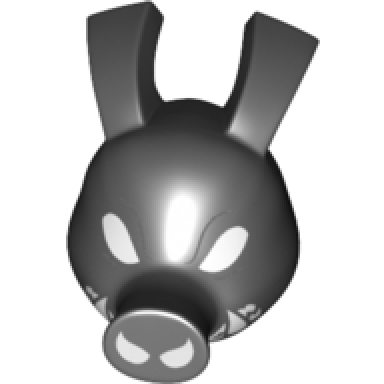 black minifigure head modified pig long snout and ears with white eyes nostrils and sharp teeth pattern pork grind
