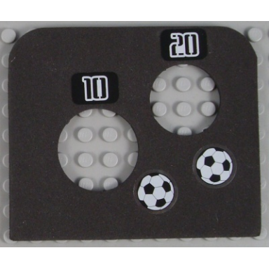 black foam soccer target 10 x 9 with two holes and number 10 number 20 and two soccer balls football pattern stickers - set 3423