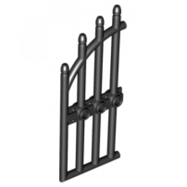black door 1 x 4 x 9 arched gate with bars and three studs