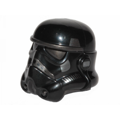 black minifigure headgear helmet sw stormtrooper with molded pearl dark gray forehead eyes nose chin and panels on back and printed dark silver marks pattern shadow trooper