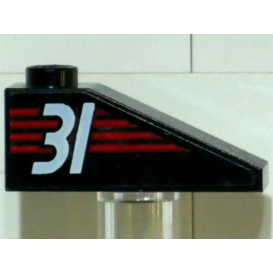 black slope 33 3 x 1 with white number 31 on red stripes pattern model right side sticker - set 6639