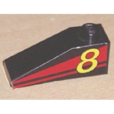 black slope 33 3 x 1 with yellow number 8 on red stripes pattern model left side sticker - set 8818