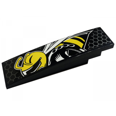 black slope curved 8 x 2 with angry bee and honeycomb pattern model left side sticker - set 76904