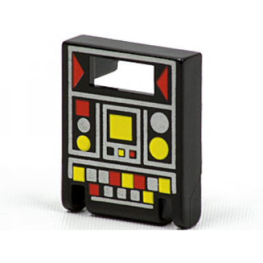 black container box 2 x 2 x 2 door with slot with red and yellow controls pattern