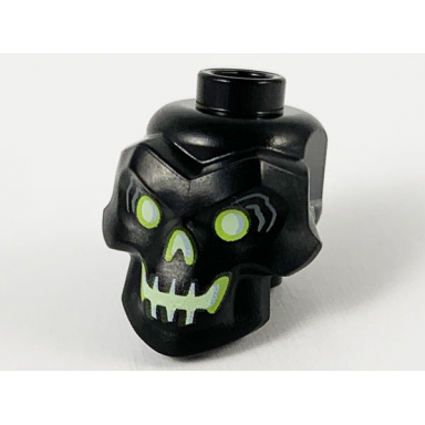 black minifigure head modified skull with yellowish green eyes nose and mouth pattern