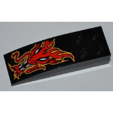 black slope curved 6 x 2 with red dragon head pattern sticker - set 8227