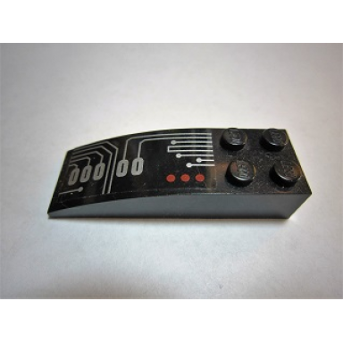 black slope curved 6 x 2 with silver circuitry pattern model left side sticker - set 7704