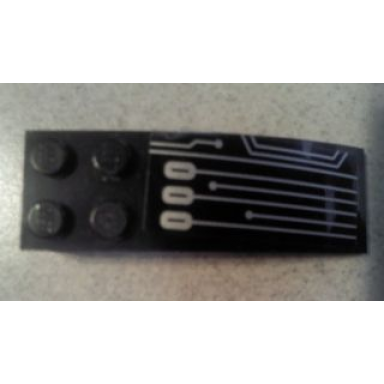black slope curved 6 x 2 with silver circuitry pattern model right side sticker - set 7704