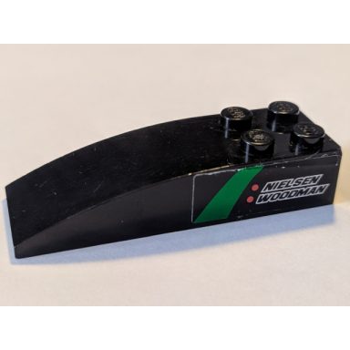 black slope curved 6 x 2 with nielsen woodman pattern model right side sticker - set 8184