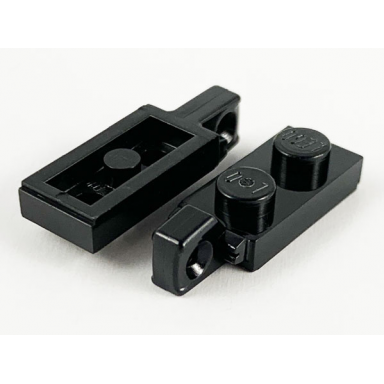 black hinge plate 1 x 2 locking with 1 finger on end with bottom groove