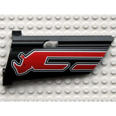 black technic panel fairing 20 large long small hole side a with red rhino head pattern sticker - set 8285