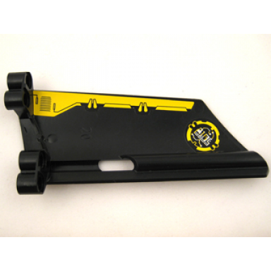 black technic panel fairing 20 large long small hole side a with yellow border and yellow and silver machinery pattern on inside stickers - set 8105