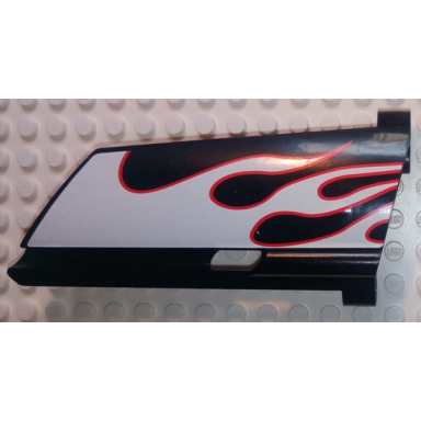 black technic panel fairing 20 large long small hole side a with white flames with red border pattern sticker - set 8682