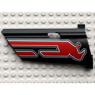 black technic panel fairing 21 large long small hole side b with red rhino head pattern sticker - set 8285