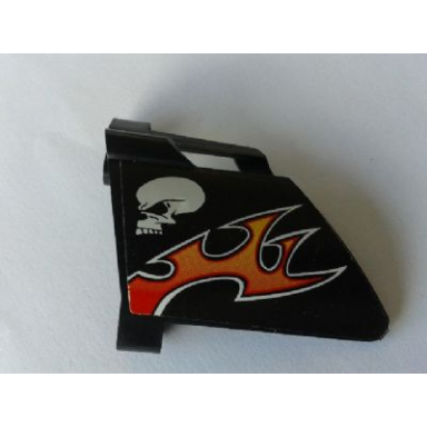 black technic panel fairing 23 large short small hole side b with skull and orange flames pattern sticker - set 8167