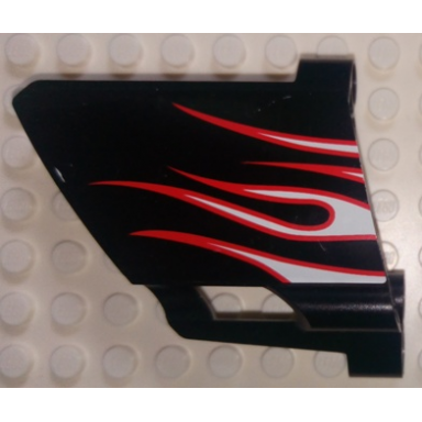black technic panel fairing 23 large short small hole side b with white flames with red border pattern sticker - set 8682