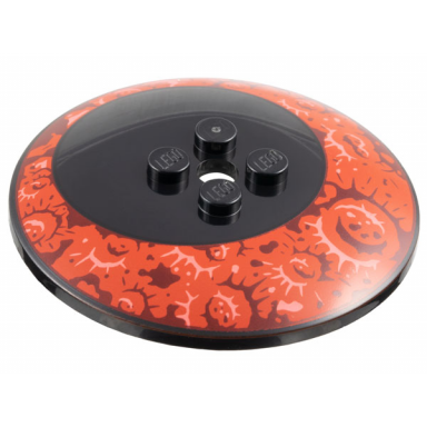 black dish 6 x 6 inverted radar - solid studs with off-center red ring with dark red and coral craters pattern