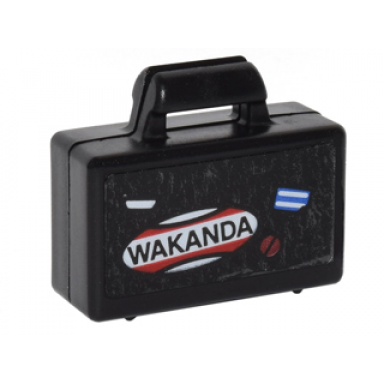 black minifigure utensil briefcase with wakanda blue and white stripes and red circle with black line pattern sticker - set 76051