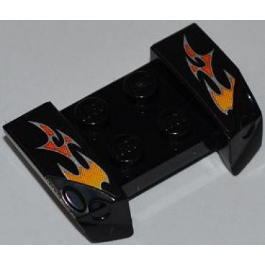black vehicle mudguard 2 x 4 with headlights overhang with orange and red flames on black background pattern on both sides stickers - set 8148
