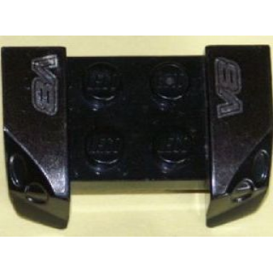 black vehicle mudguard 2 x 4 with headlights overhang with silver v8 on black background pattern on both sides stickers - set 8151