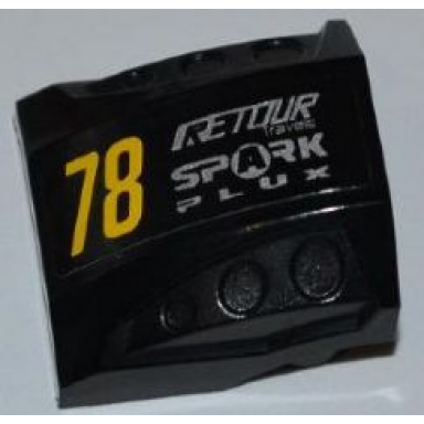 black slope curved 2 x 2 with debossed side ports with yellow 78 silver retour travels and spark plux pattern model left side sticker - set 8126