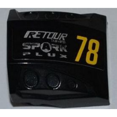 black slope curved 2 x 2 with debossed side ports with yellow 78 silver retour travels and spark plux pattern model right side sticker - set 8126