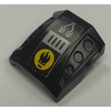 black slope curved 2 x 2 with debossed side ports with agents dr inferno logo on yellow circle pattern sticker - set 8636