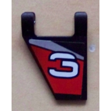 black flag 2 x 2 trapezoid with white stylized number 3 on black red and silver background pattern model left side sticker - set 8381