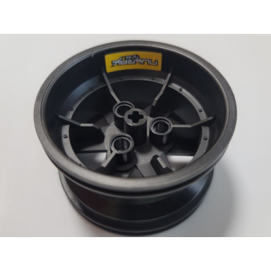 black wheel 56mm d x 34mm technic racing medium 3 pin holes with white nutrax tyres on yellow background pattern stickers - set 42000