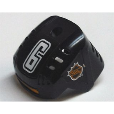 black sports hockey helmet with nhl logo both sides white number 6 and orange stripe pattern stickers - set 3543