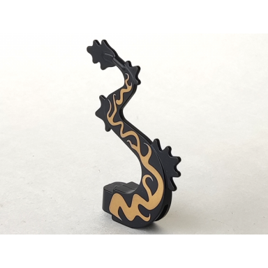 black dragon tail long with gold oriental flames pattern on both sides