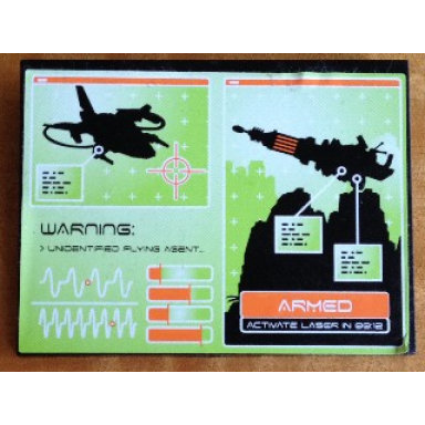black slope 10 6 x 8 with lime screen with warning: unidentified flying agent and armed activate laser in 00:12 pattern sticker - set 8637