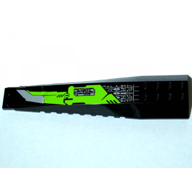 black wedge 16 x 4 triple curved with reinforcements with silver circuitry and lime panel with blade pattern model left side sticker - set 8104